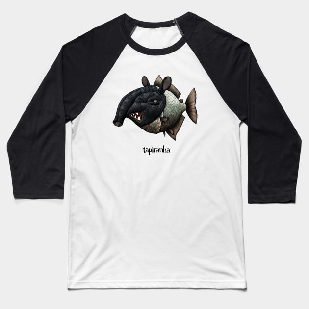 Tapiranha Cartoon Illustration Baseball T-Shirt by mikelevett